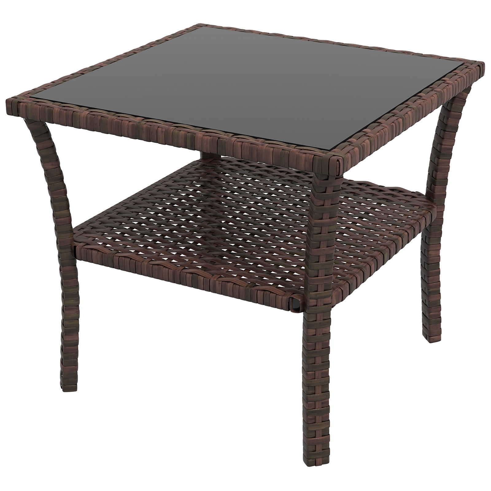 Two-tier PE Rattan Square Coffee Table - Brown