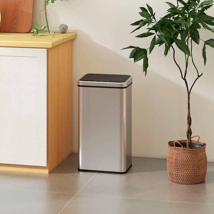 MCL 50L Sensor Bin with Quiet Soft-Close Lid, Automatic Touchless Motion Sensor Kitchen Bin with Fingerprint Resistant Stainless Steel for Hygienic Gyms, Home Office Use, Silver Tone