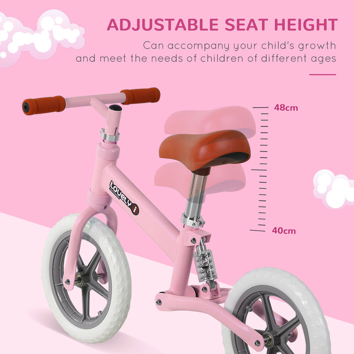 12" Kids Balance Bike No Pedal Bicycle EVA Tire Adjustable Seat Toddler Training Bike W/ Shock Absorber 2 - 5 Years Gift for Boys Girls Pink