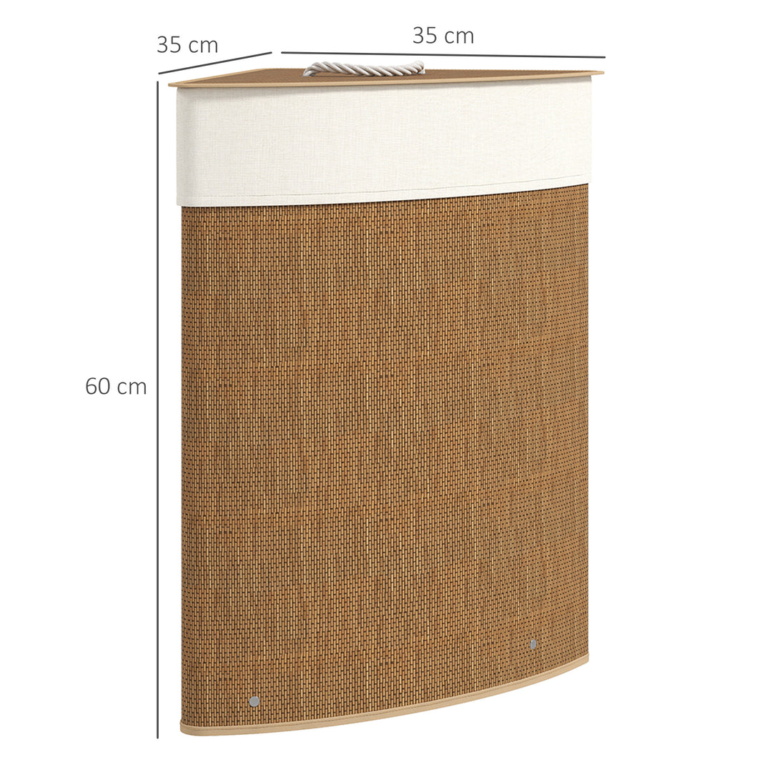 Bamboo Laundry Basket with Lid, 55L Corner Laundry Hamper with Removable Washable Liner Bag, Bathroom Triangle Washing Basket, 35 x 35 x 60 cm, Brown