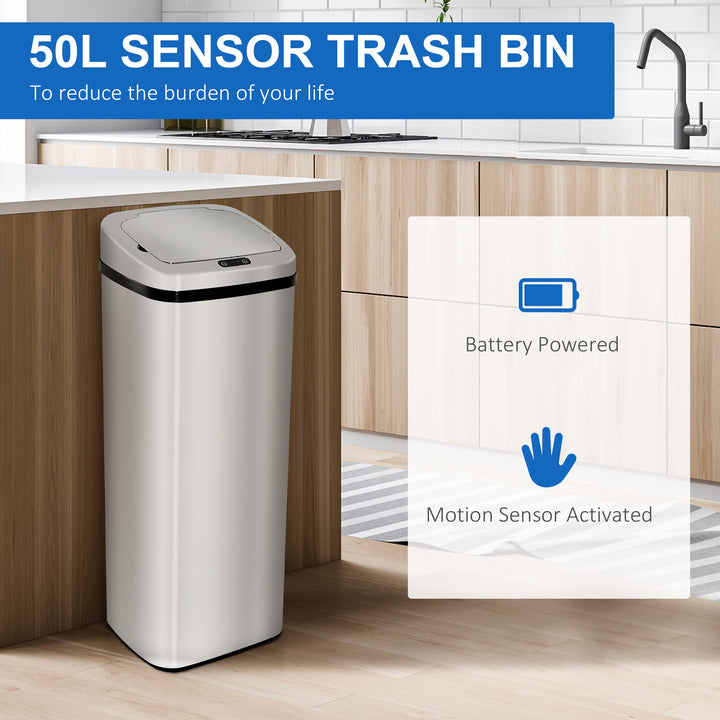 HOMCOM 50L Infrared Touchless Automatic Motion Sensor Dustbin Stainless Steel Trash Can Home Office | Aosom UK