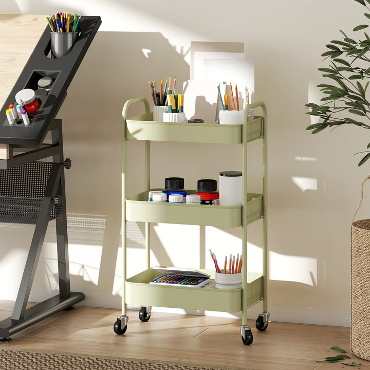 Three-Tier Steel Storage Trolley - Green