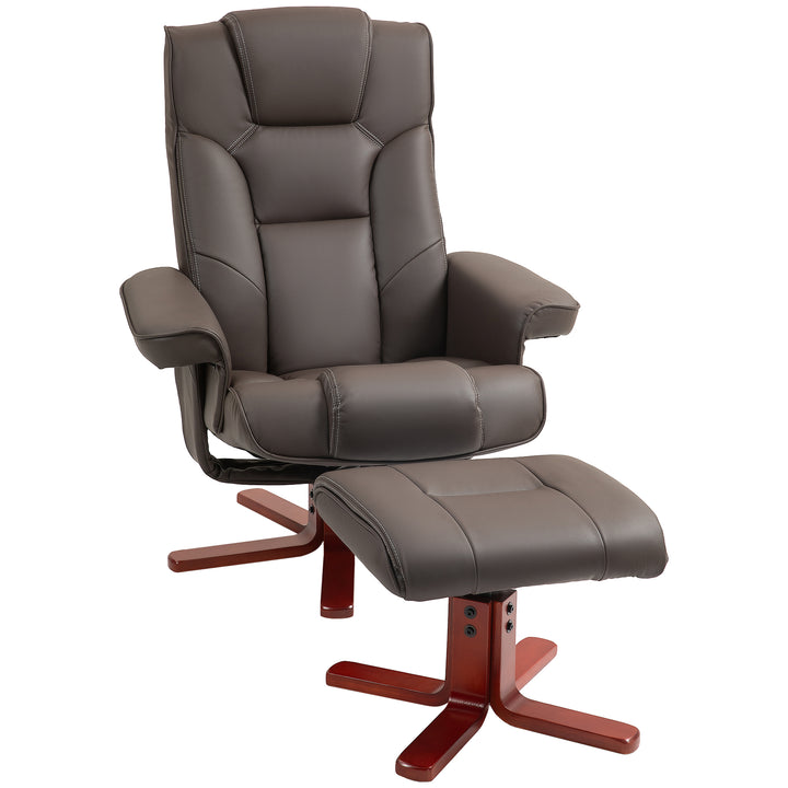 HOMCOM Faux Leather Manual Recliner and Footstool Set - Brown | Aosom UK