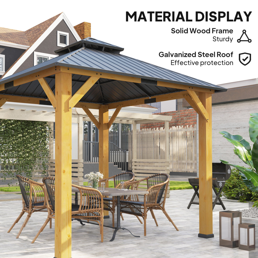 3x(3)M Outdoor Hardtop Gazebo Canopy with 2-Tier Roof and Solid Wood Frame, Outdoor Patio Shelter for Patio, Garden, Grey