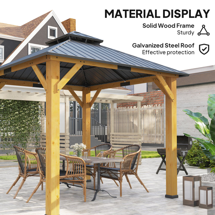 3x(3)M Outdoor Hardtop Gazebo Canopy with 2-Tier Roof and Solid Wood Frame, Outdoor Patio Shelter for Patio, Garden, Grey