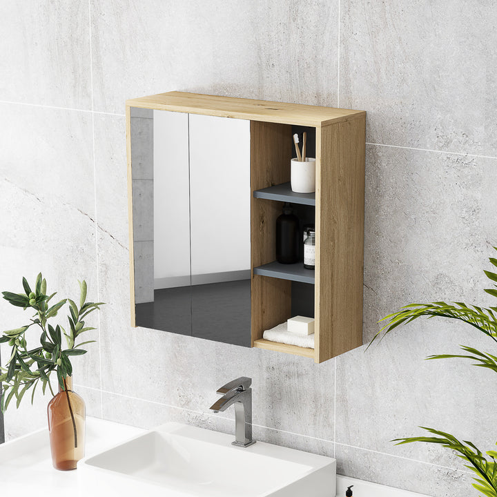 Five-Shelf Mirrored Bathroom Cabinet - Wood-Effect