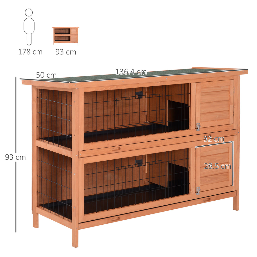 PawHut Double Decker Rabbit Hutch 4FT Guinea Pig Cage with No Leak Trays for Outdoor, Orange