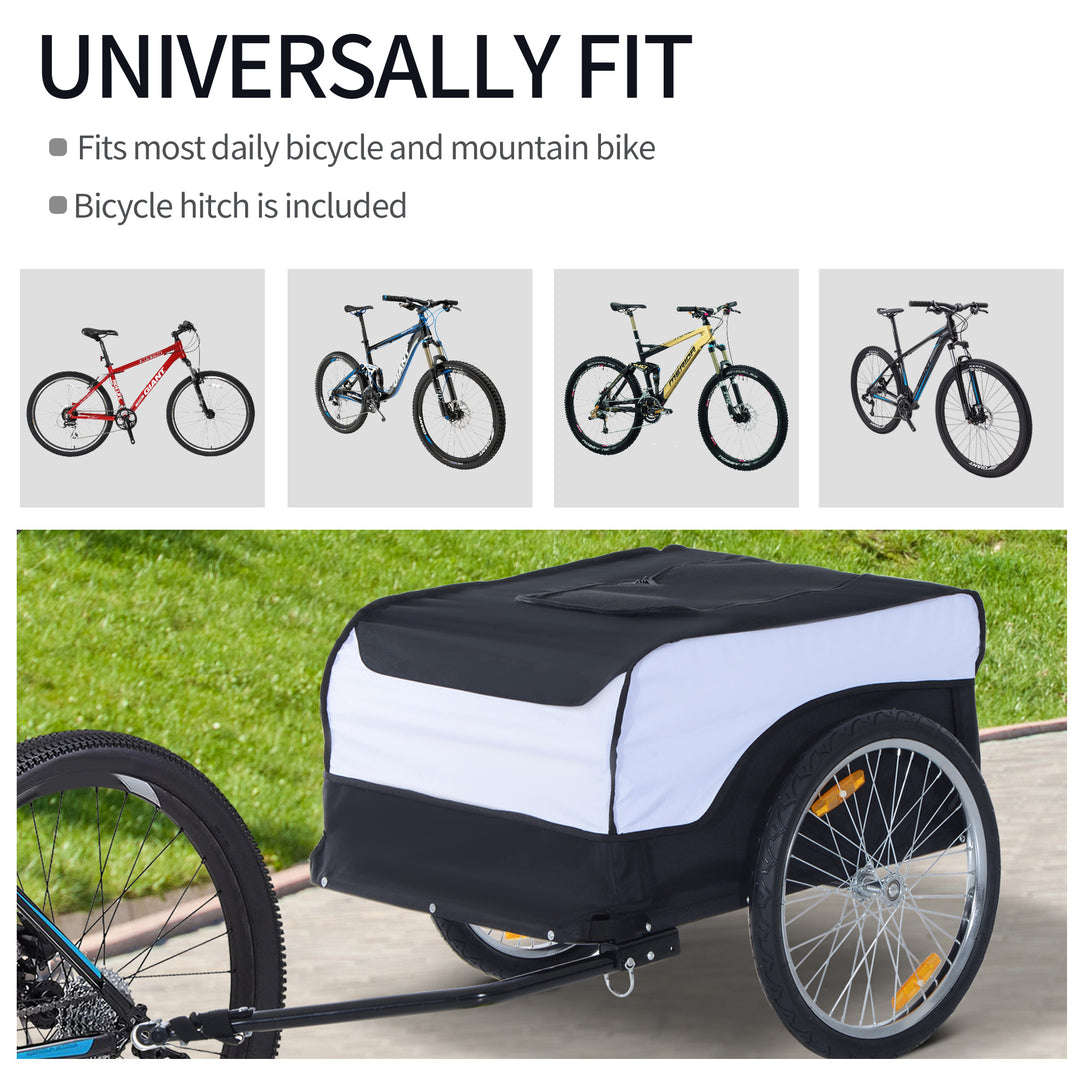 MCL Bike Trailer Cargo in Steel Frame Extra Bicycle Storage Carrier with Removable Cover and Hitch (White and Black)