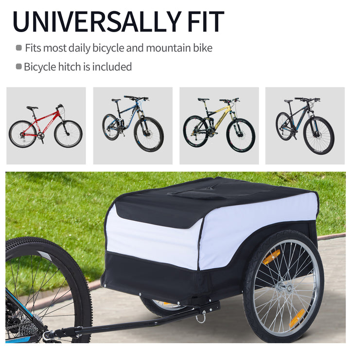 MCL Bike Trailer Cargo in Steel Frame Extra Bicycle Storage Carrier with Removable Cover and Hitch (White and Black)