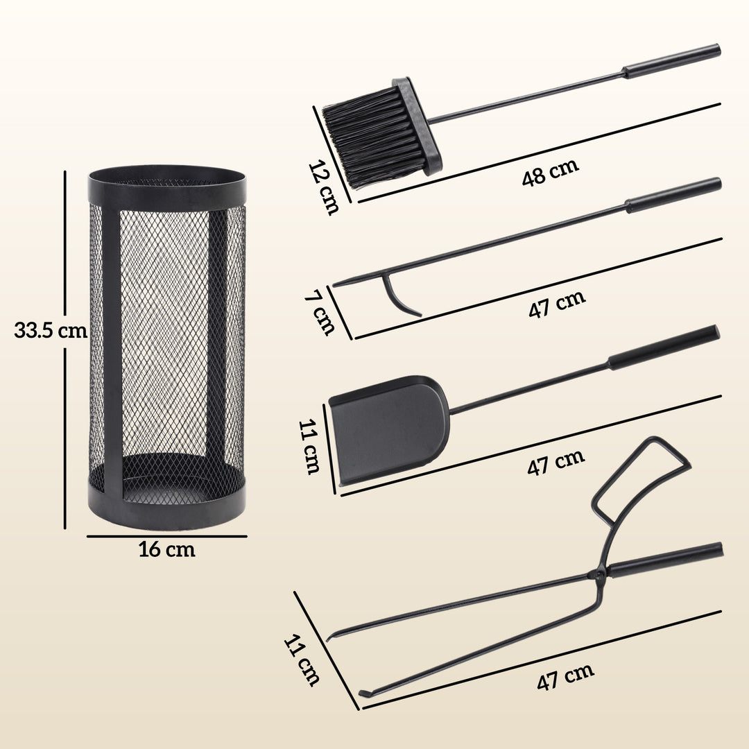 5-Piece Fireplace Tools Set with Mesh Basket, Indoor Outdoor Fireside 