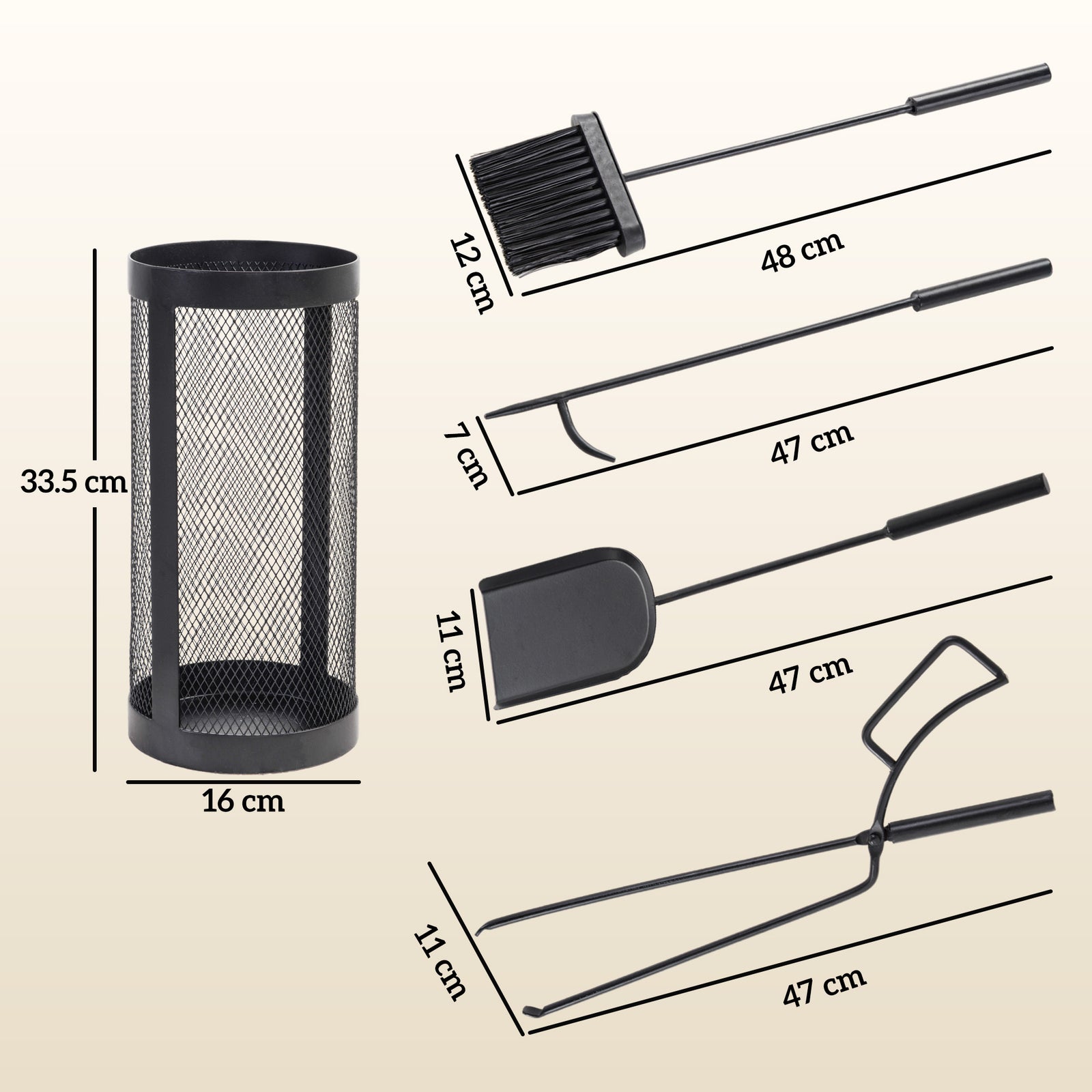 5-Piece Fireplace Tools Set with Mesh Basket, Indoor Outdoor Fireside 
