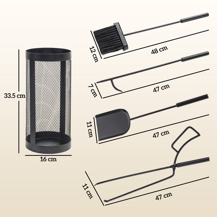 5-Piece Fireplace Tools Set with Mesh Basket, Indoor Outdoor Fireside 