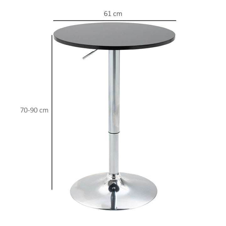 HOMCOM Round Height Adjustable Bar Table Counter Pub Desk with Metal Base for Home Bar, Dining Room, Kitchen, Black