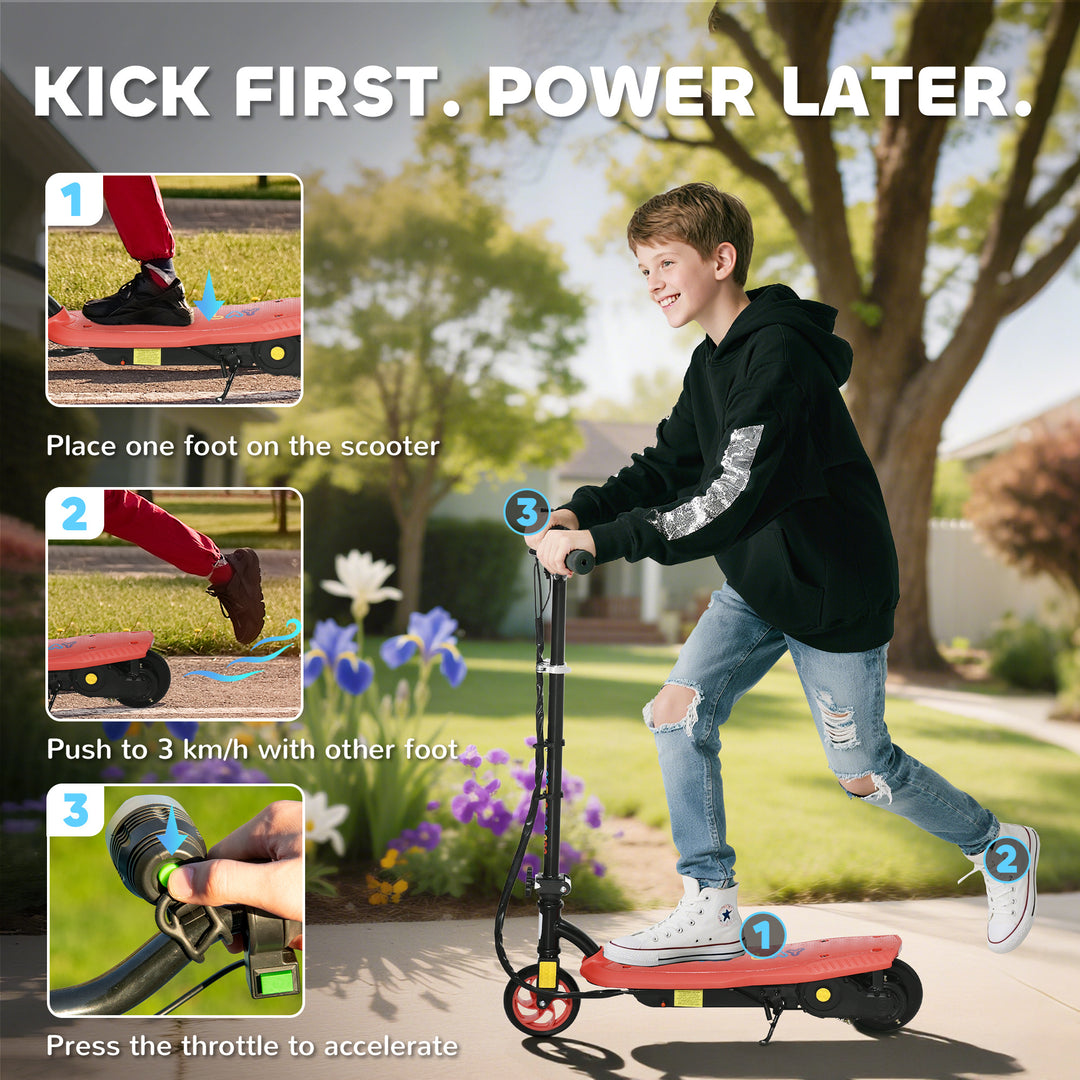 MCL Foldable Electric Scooter, with LED Headlights, for Ages 7-14 Years, Red