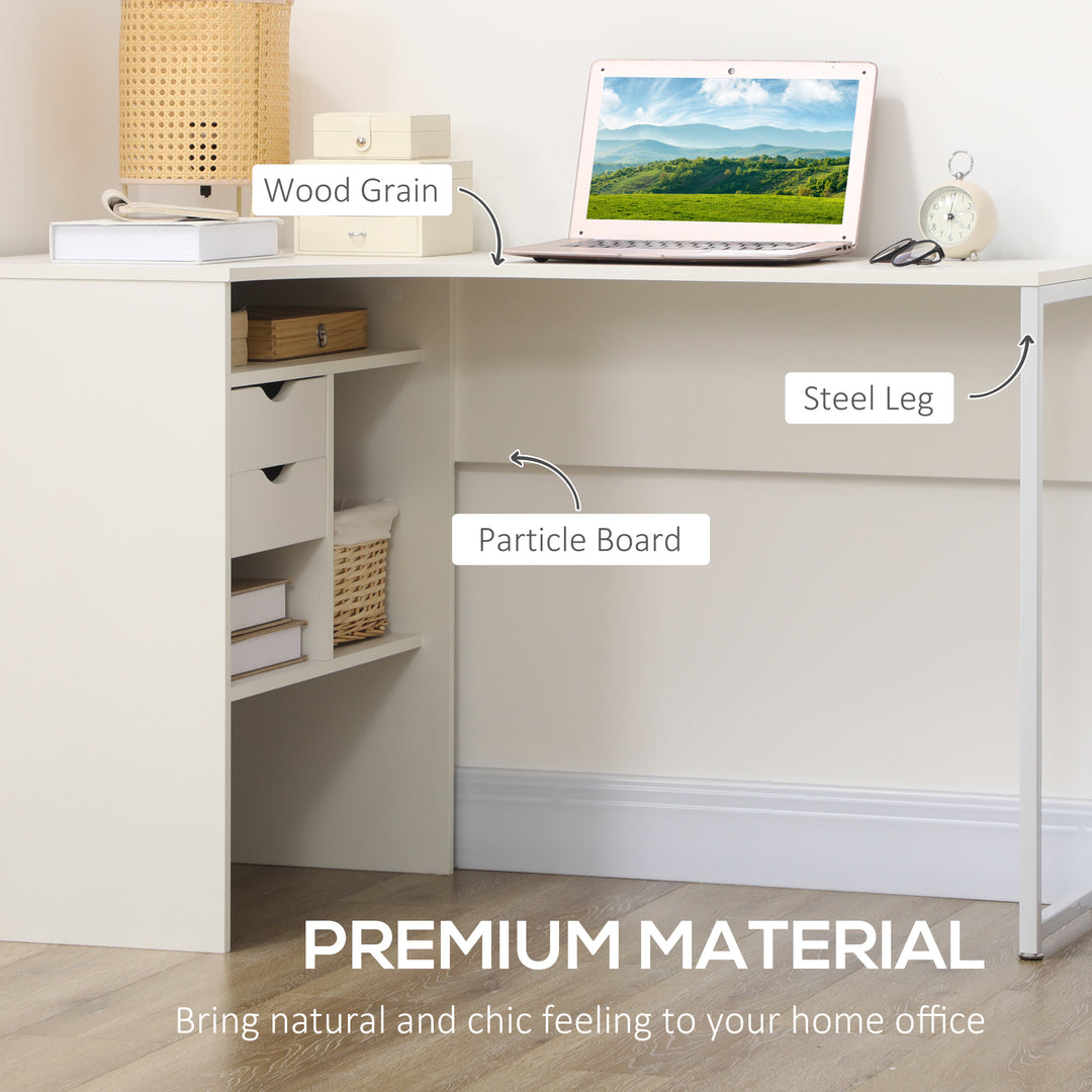 L Shaped Desk, 120cm Computer Desk, Corner Desk with 2 Drawers and 3 Storage Compartments for Home Office, Study Workstation, White