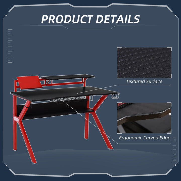 HOMCOM Gaming Desk with Metal Frame: Adjustable Feet, Cup Holder, Headphone Hook & Cable Management, Fiery Red | Aosom UK