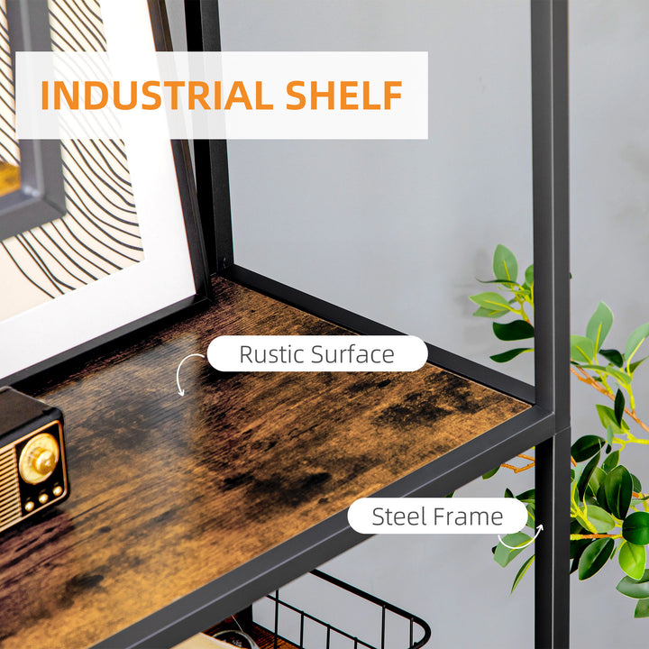 Industrial Bookcase Shelf, 6 Tier Metal Shelving, Storage Shelves for Living Room, Home Office, Bedroom, Rustic Brown