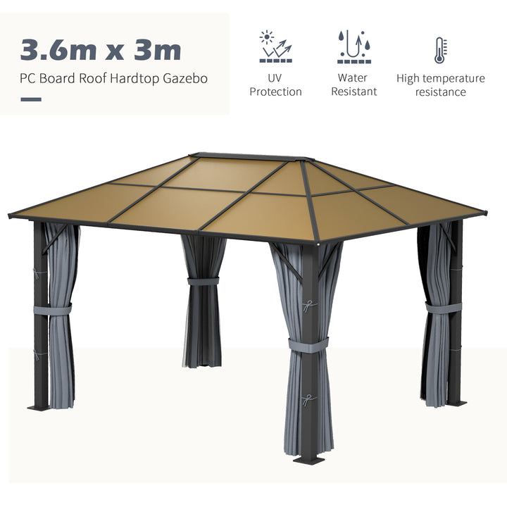 Outsunny 3 x 3.6m Garden Aluminium Gazebo Hardtop Roof Canopy Marquee Party Tent Patio with Mesh Curtains & Side Walls