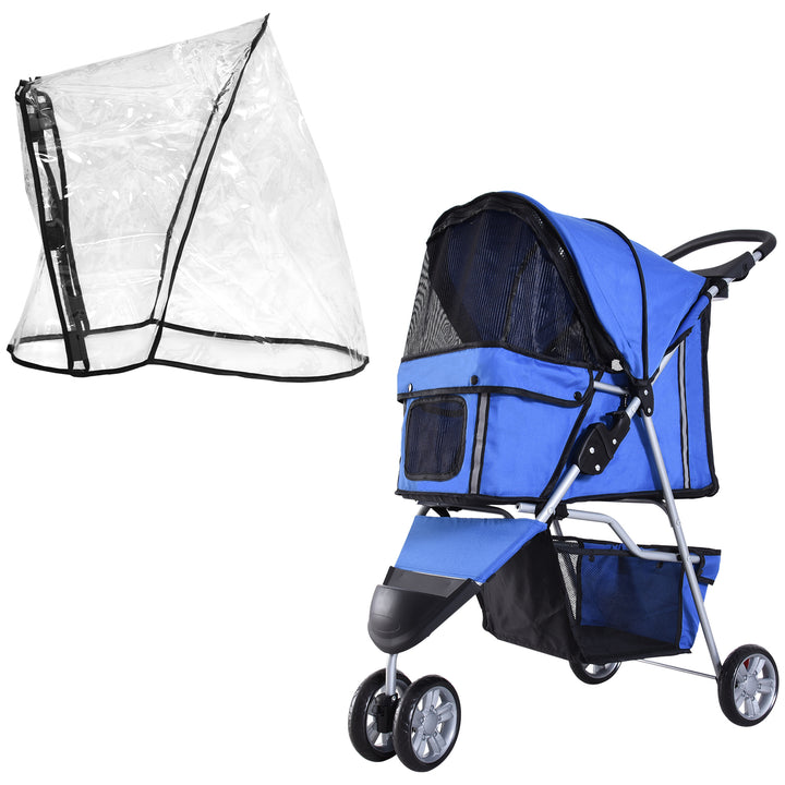 PawHut Dog Stroller, Miniature Dog and Cat Pushchair with Cover, Cup Holder, Storage, Reflective Safety Strips, Blue | Aosom UK