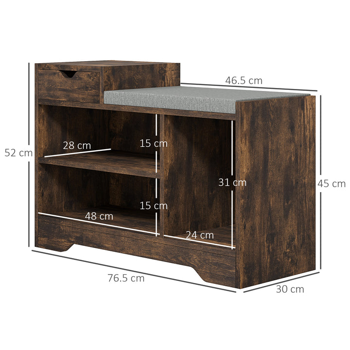 Multi-Compartment Shoe Bench, with Seat - Rustic Brown
