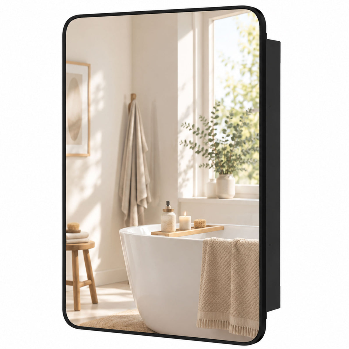50.8 x 11.6 x 71 cm Bathroom Mirror Cabinet, Wall Cabinet with - Black