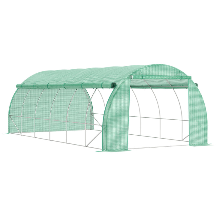 MCL Polytunnel Greenhouse Walk-in Grow House Tent with Roll-up Sidewalls, Zipped Door and 12 Windows, 6x3x2m Green