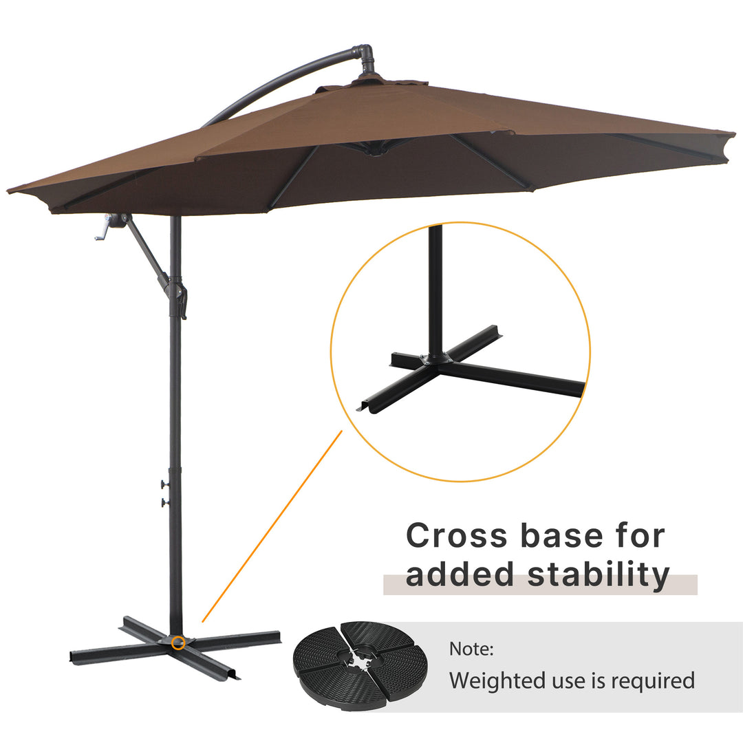 2.45m Overhanging Cantilever Parasol, Heavy Duty Waterproof Garden Umbrella with Cross Base, Brown