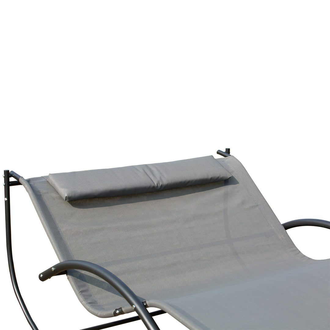 Double Sun Lounger, Rocking Lounger Sunbed Daybed with Armrest and Headrest Pillow, for Two, For Outdoor Patio Garden, Grey