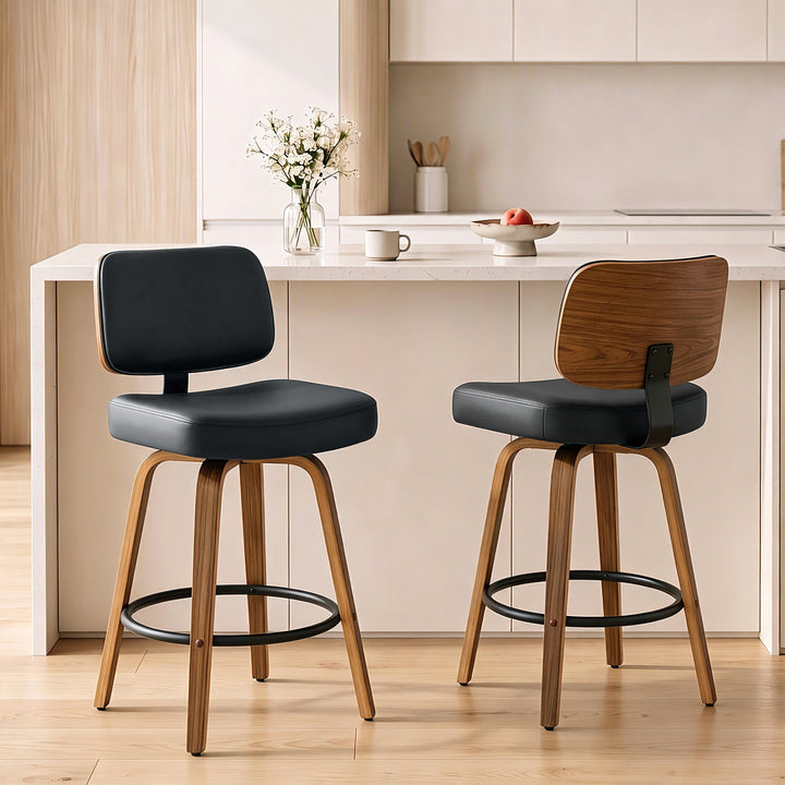 Bar Stools 360° Swivel Breakfast Bar Stools Padded PU Seat Footrest - view 2