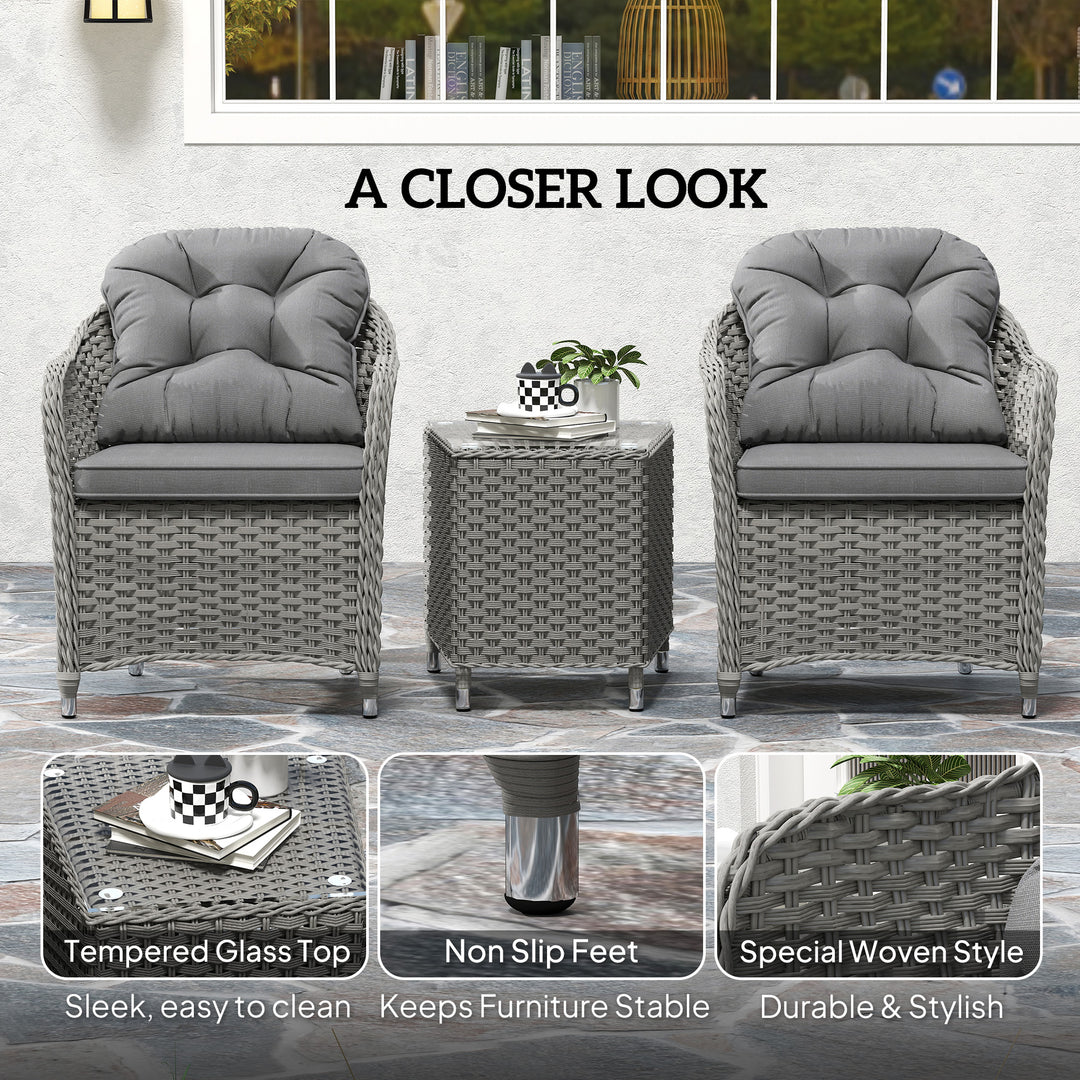 Three-Piece Super Padded Rattan Set - Light Grey