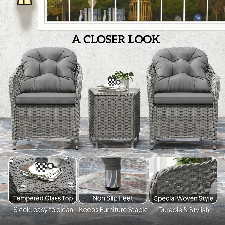 Three-Piece Super Padded Rattan Set - Light Grey