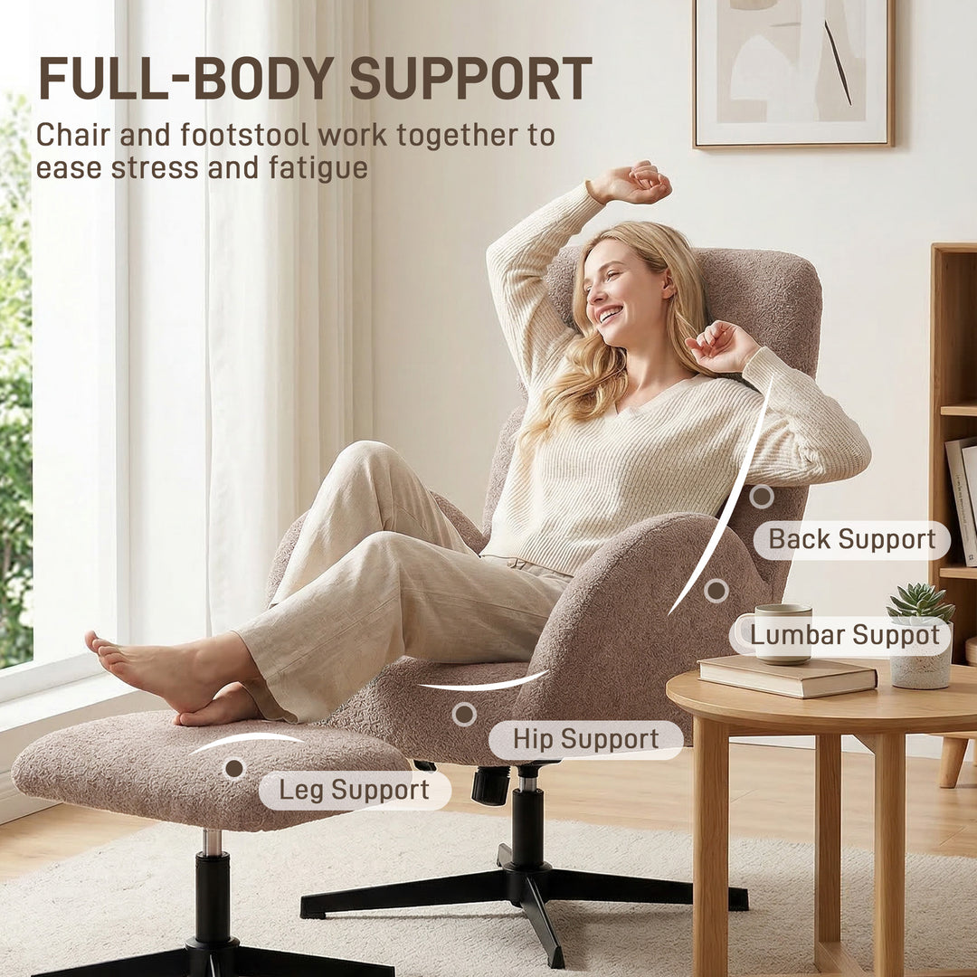 Swivel Armchair and Footstool Set, Height Adjustable Accent Chair with