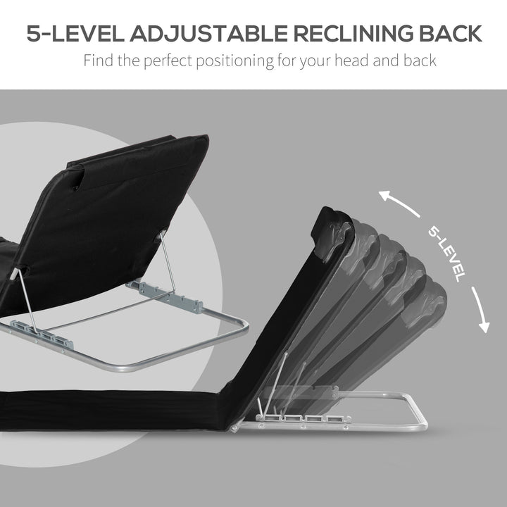 Set of 2 Foldable Garden Beach Chair Mat Lightweight Outdoor Sun Lounger Seats Adjustable Back Metal Frame PE Fabric Head Pillow w/ Carry Bag, Black