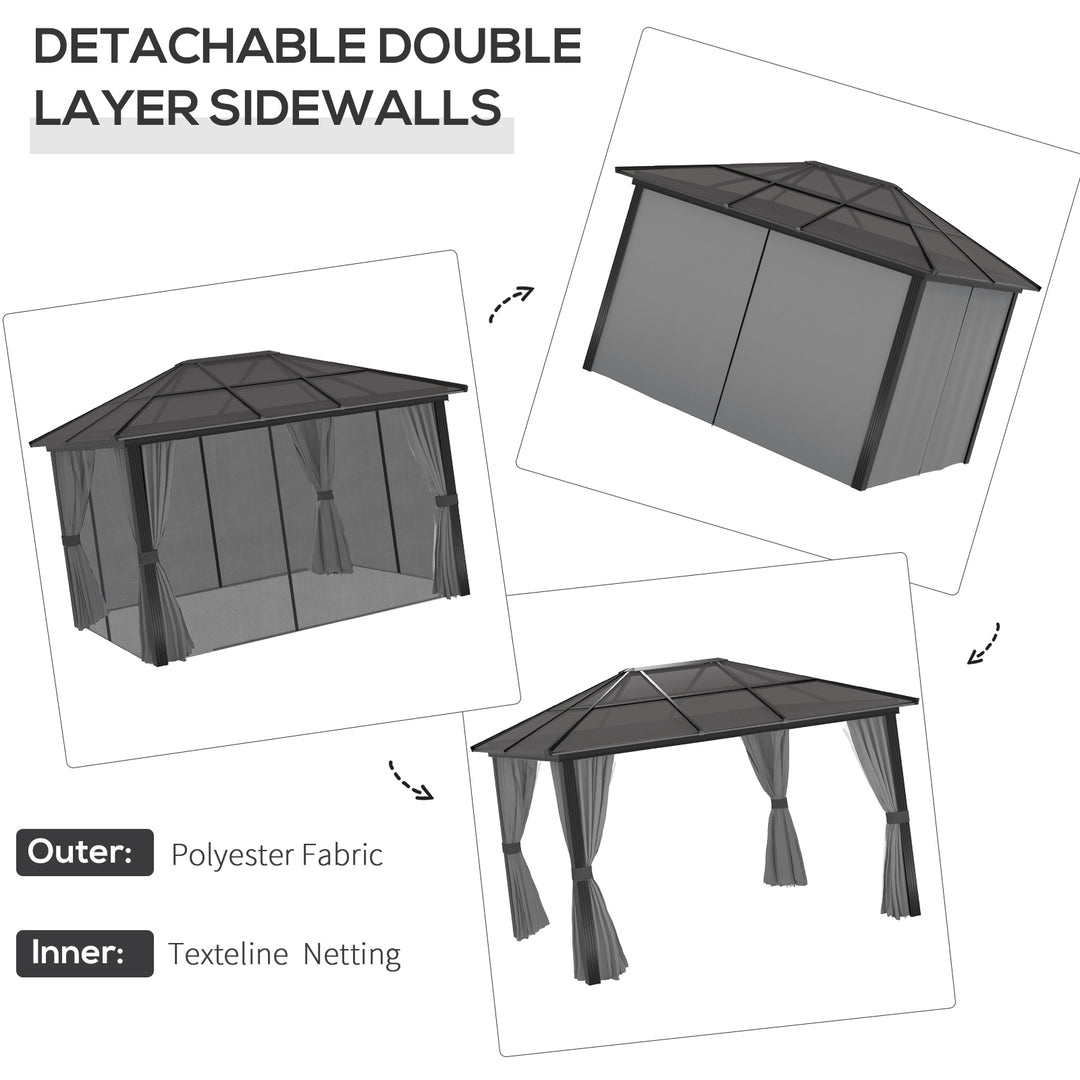3 x 4m Hard Top Gazebo Garden Pavilion with Netting and Curtains, Polycarbonate Roof and Aluminium Frame