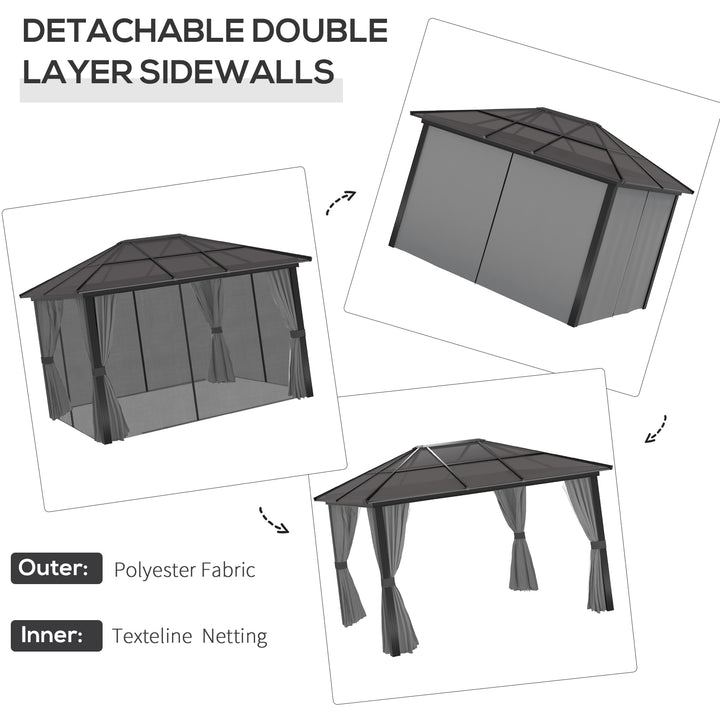 3 x 4m Hard Top Gazebo Garden Pavilion with Netting and Curtains, Polycarbonate Roof and Aluminium Frame