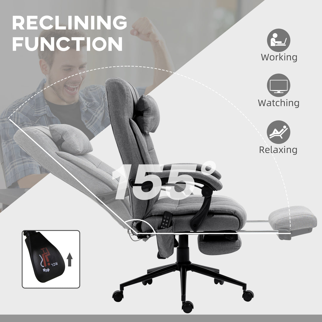 Office Chair with 6-point Vibration Massage and Heat, Computer Chair with Adjustable Height, Head Pillow, Footrest for Home, Grey