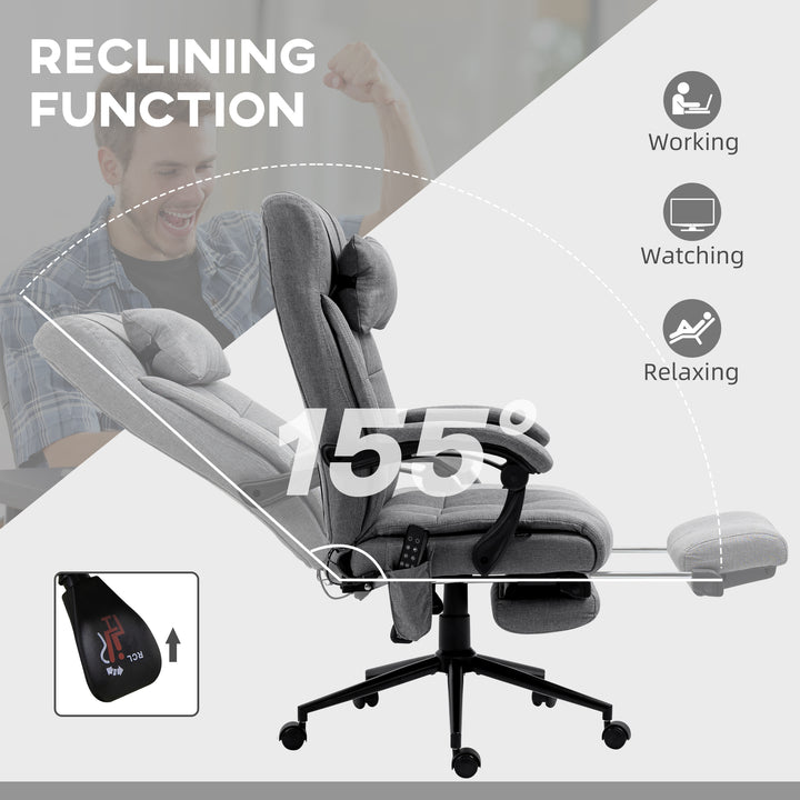 Office Chair with 6-point Vibration Massage and Heat, Computer Chair with Adjustable Height, Head Pillow, Footrest for Home, Grey