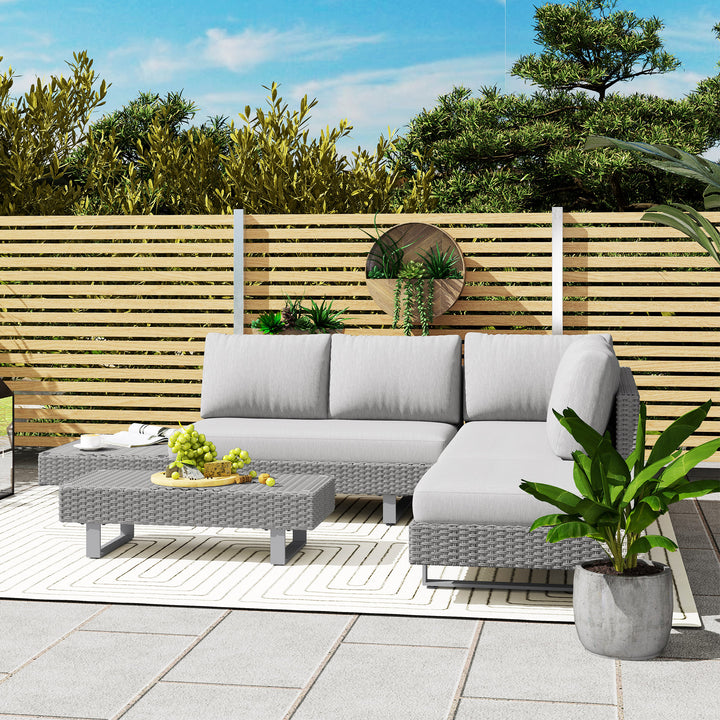 5-Seater Rattan Wicker Sofa Set Furniture Patio Tea Table Set with Cushions, Light Grey