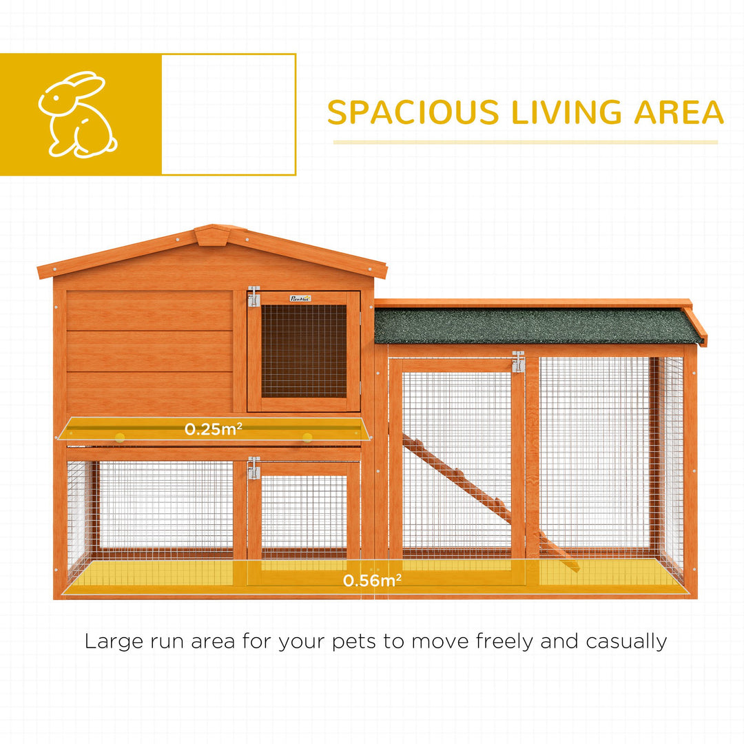 PawHut 2 Tier Rabbit Hutch with Run, Ramp, Slide-out Tray, for Garden, Yard, Orange | Aosom UK