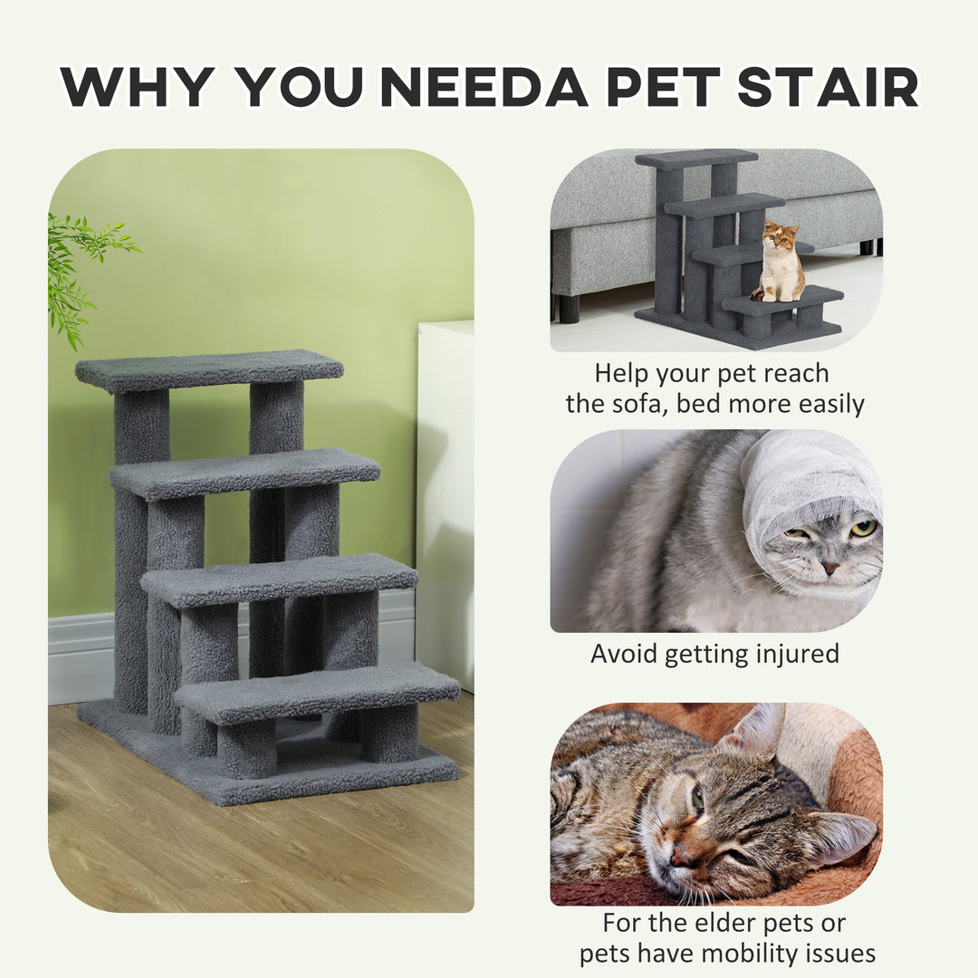 Dog Steps for Bed 4 Step Pet Stairs for Sofa Dog Cat Climb Ladder 63x43x60 cm Grey