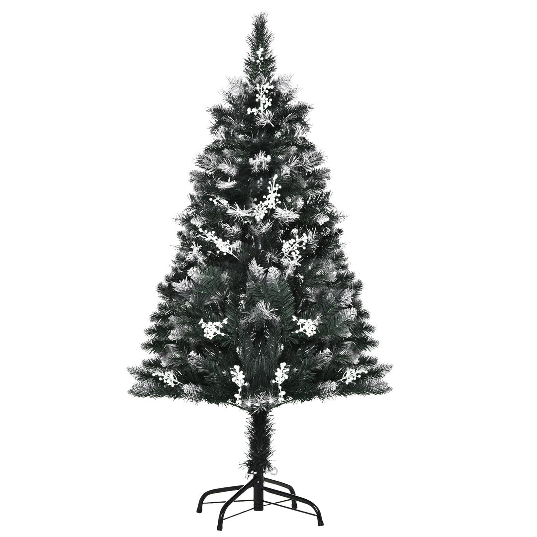 4FT Artificial Snow-Dipped Christmas Tree Xmas | Home Home Indoor Decoration | Removable Stand w/ White Berries Star Topper Branch Green
