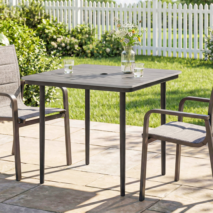 Garden Dining Table for 4, 85 cm Square Outdoor Table with Umbrella Ho