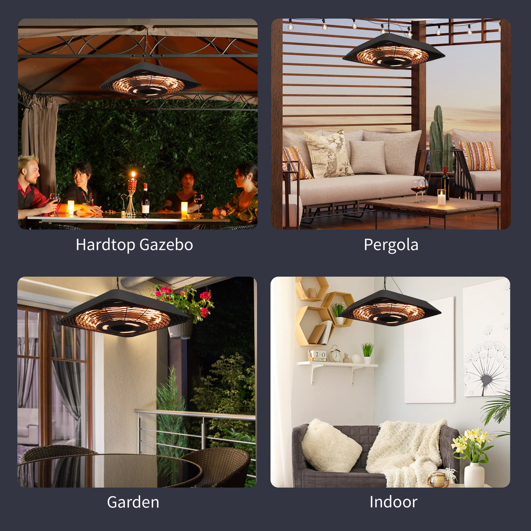 2000W Electric Hanging Patio Heater Ceiling Mounted Halogen Heating Indoor Outdoor with Remote Control Aluminium