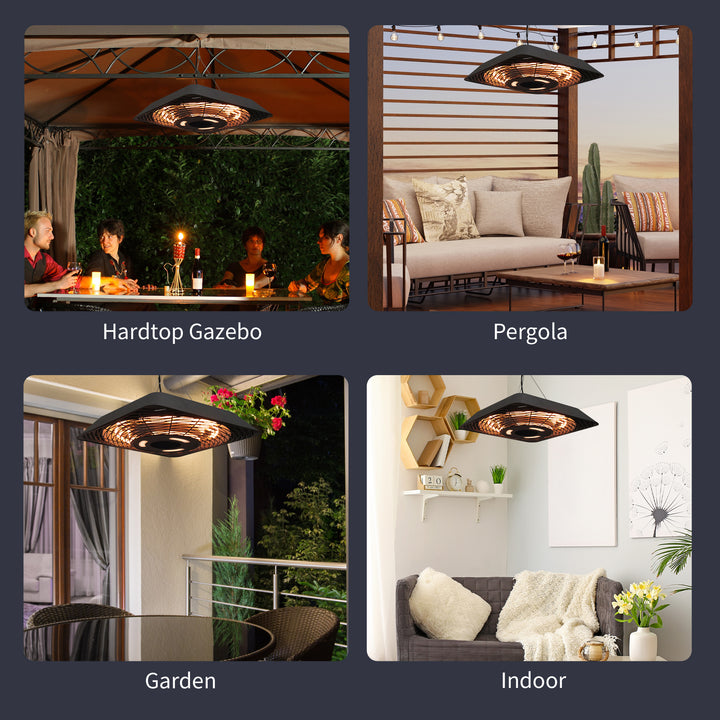 2000W Electric Hanging Patio Heater Ceiling Mounted Halogen Heating Indoor Outdoor with Remote Control Aluminium