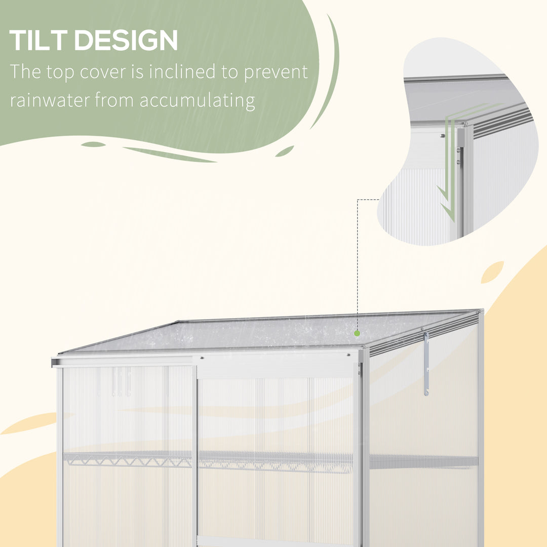 Outsunny 3-Tier Mini Greenhouse Garden Cold Frame Plant Growth House w / Polycarbonate Panels, Openable Roof, 129.5 x 58 x 140 cm, Silver