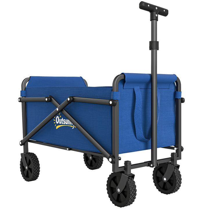 41L Festival Trolley on Wheels, Small Garden Folding Trolley Cart, 60kg Heavy Duty Collapsible Folding Wagon with Adjustable Handle and Carrying Bag for Beach, Camping, Festival, Blue