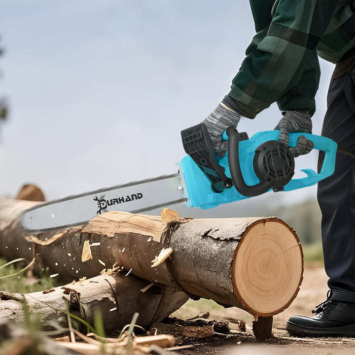 Aluminium Chainsaw with Double Brake Protection and Bar Cover, 2000 W, 40 cm, for Wood, Trees and Branches, Blue
