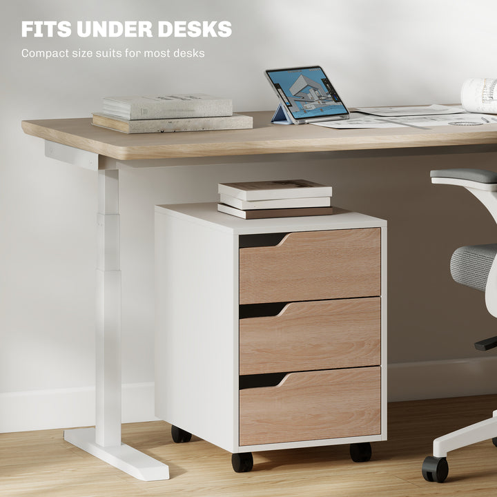 MCL 3 Drawer Mobile File Cabinet, Vertical Filing Cabinet with Wheels for Home Office, Oak