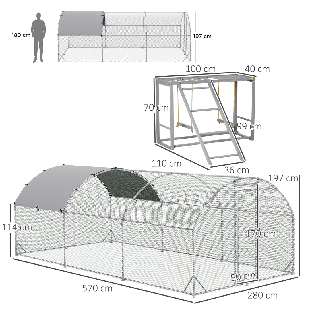 Walk In Chicken Run with Chicken Activity Shelf and Cover, 2.8 x 5.7 x 2m