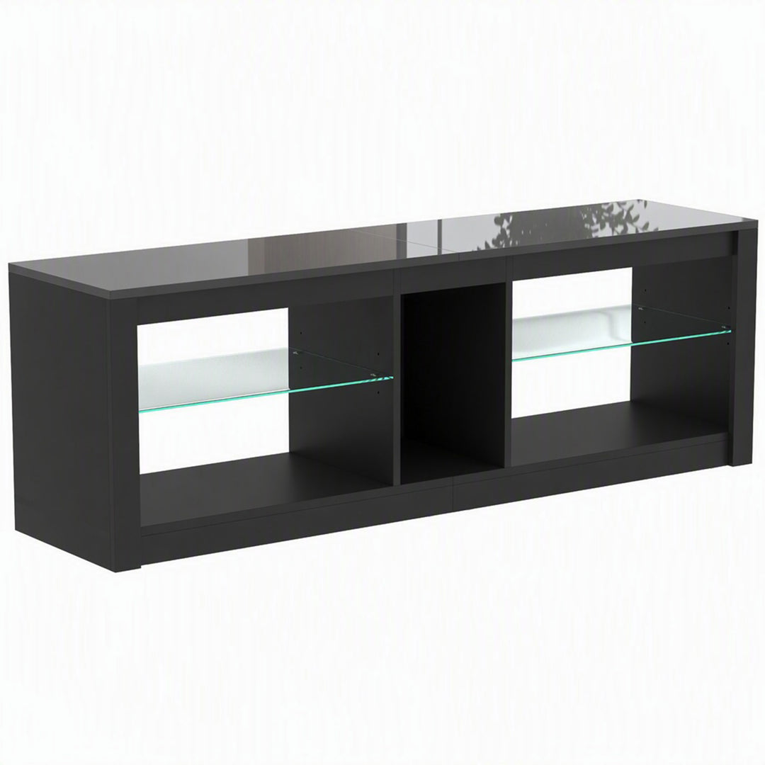 TV Stand Cabinet with LED Lights and Remote Control for TVs up to 65", Entertainment Centre with Storage Shelves and Compartment - Black